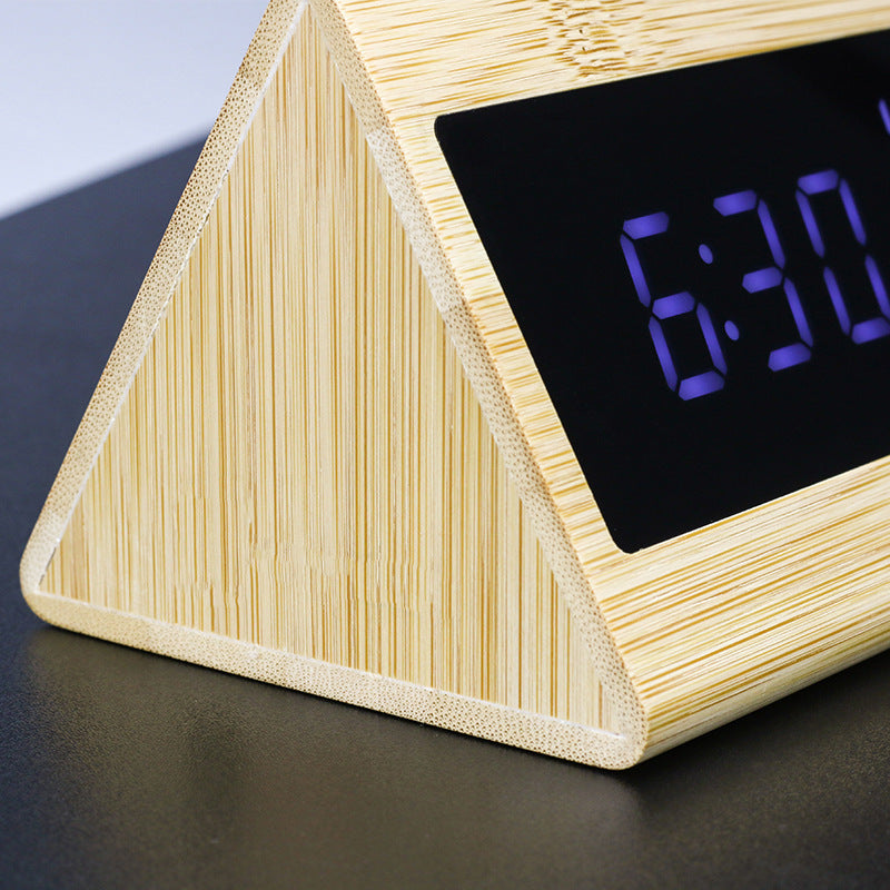 Bamboo Products With Mirror Electronic Bedside Clock Temperature Humidity