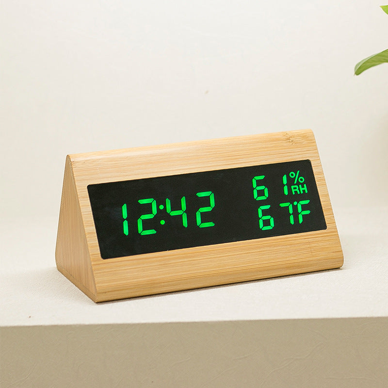 Bamboo Products With Mirror Electronic Bedside Clock Temperature Humidity